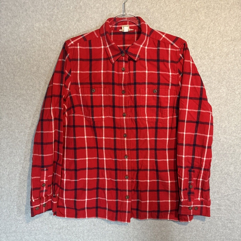 Duluth Trading Company Womens‎ Sz L Classic Crimson Red Plaid Flannel Shirt